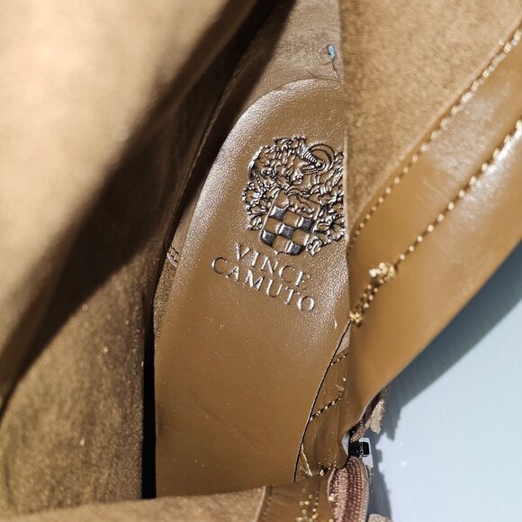 Vince Camuto Tibani Knee High Boot Women 9.5 Brown Suede Cuffed Wedge Heel NEW - Picture 13 of 16